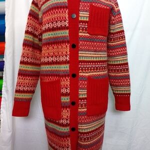 Vibrant Red Patterned Women's Cardigan